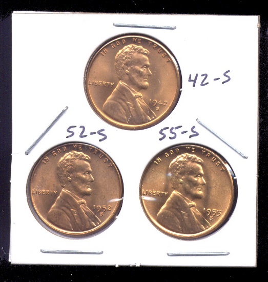 3 RED BU UNC ... Lincoln Wheat Back Cents