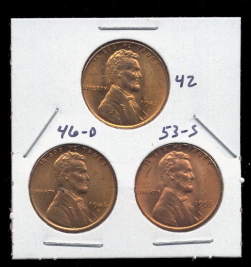 3 RED BU UNC ... Lincoln Wheat Back Cents