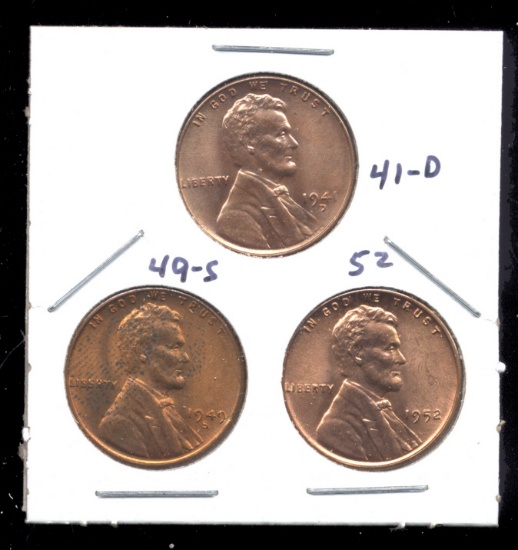 3 RED BU UNC ... Lincoln Wheat Back Cents