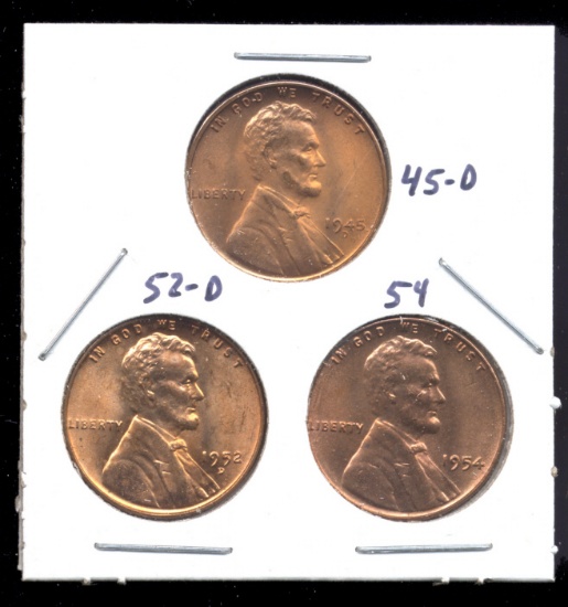 3 RED BU UNC ... Lincoln Wheat Back Cents