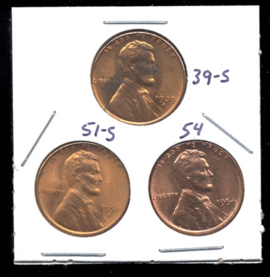 3 RED BU UNC ... Lincoln Wheat Back Cents