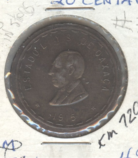 1915-MEX/OAXACA 20 CENTAVOS