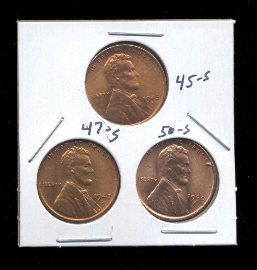 3 RED BU UNC ... Lincoln Wheat Back Cents