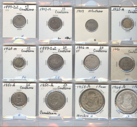 12 DIFFERENT MEXICAN SILVER COINS
