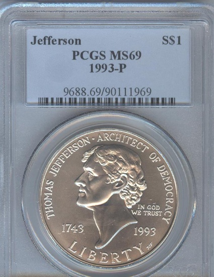 1993-P JEFFERSON COMMEMORATIVE SILVER DOLLAR MS-69