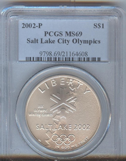 2002-P SALT LAKE OLYMPICS COMMEM SILVER DOLLAR MS-69