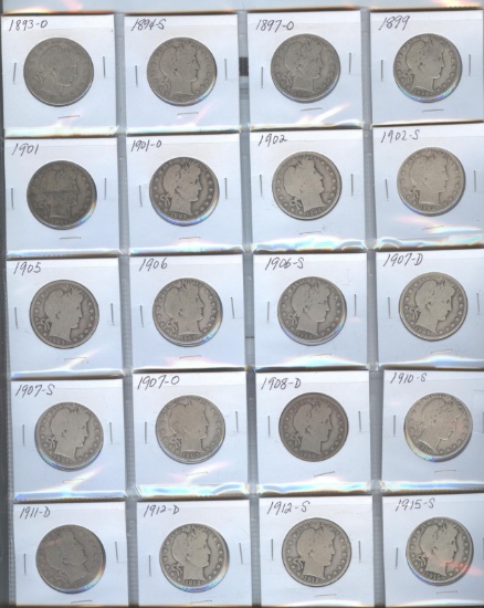 20 DIFFERENT DATE/MINT BARBER HALVES