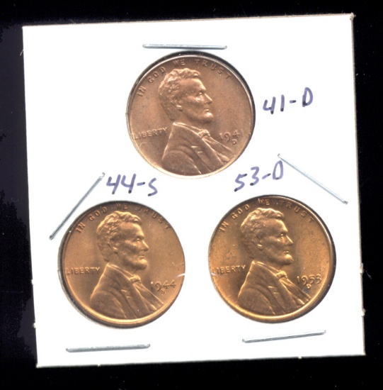 3 RED BU UNC ... Lincoln Wheat Back Cents