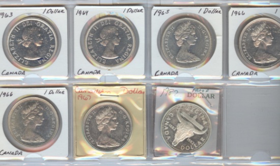 *SEVEN CANADIAN SILVER DOLLARS