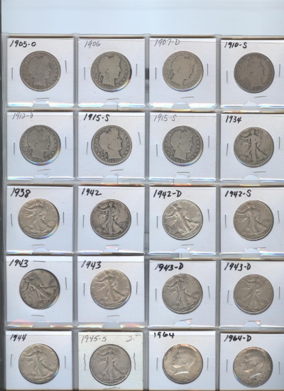 20 MIXED DATE/MINT 90% SILVER HALF DOLLARS