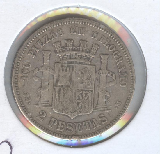 1870-M SPAIN 2 PESETAS SILVER