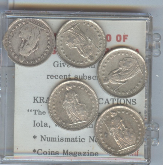 5 SWISS 1/2 FRANC SILVER