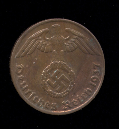 1937-A ... 1 Pfennig ... Nazi Old German Coin
