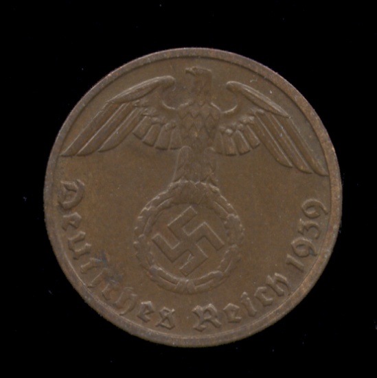 1939-D ... 1 Pfennig ... Nazi Old German Coin