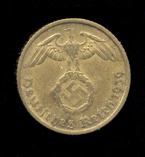 1939-F ... 5 Pfennig ... Nazi Old German Coin