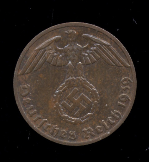 1939-F ... 1 Pfennig ... Nazi Old German Coin