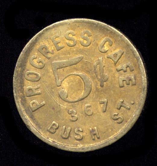 Progree Cafe ... Good for 5 Cents ... Old Token