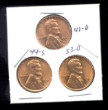 3 RED BU UNC ... Lincoln Wheat Back Cents