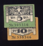 2 Note Set ... 1921 Notgeld ... Old Money