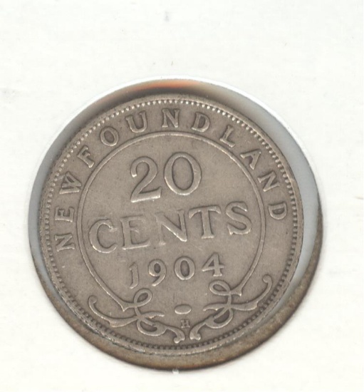*1904-H NEWFOUNDLAND 20c SILVER