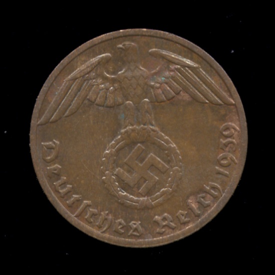 1939-F ... 1 Pfennig ... Nazi Old German Coin