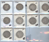 10 DIFFERENT DATE/MINT BARBER HALVES