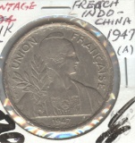 1947-A FRENCH INDO-CHINA 1 PIASTRE