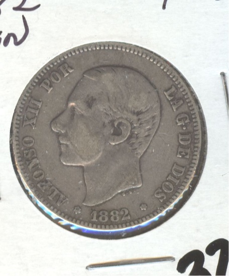 1882 SPAIN 2 PESETAS SILVER