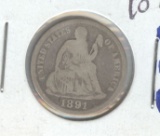 1891 SEATED LIBERTY DIME