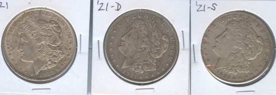 1921-P,D&S MORGAN SILVER DOLLARS