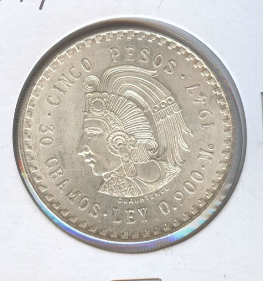 1947 MEXICO CUAUHTEMOC 5 PESO