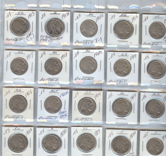 20 DIFFERENT DATE/MINT BUFFALO NICKELS