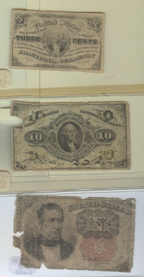 3 DIFFERENT FRACTIONAL CURRENCY NOTES