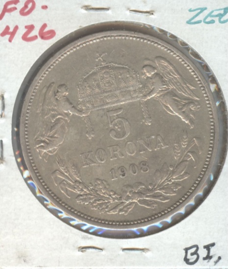 1908 HUNGARY 5 KORONA
