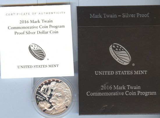 2016-P MARK TWAIN COMMEMORATIVE PRF SILVER DOLLAR