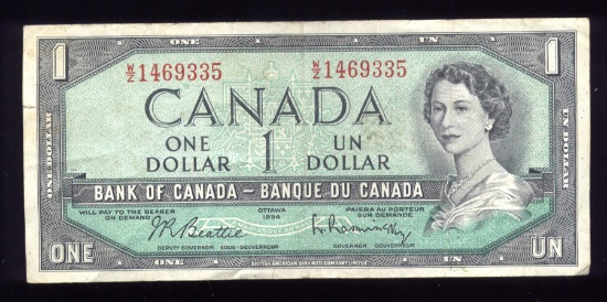 1954 ... $1 ... Old Canada Banknote