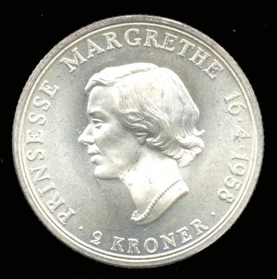 * 1958 ... 2 Kroner ... BU  UNC - Silver ... Denmark