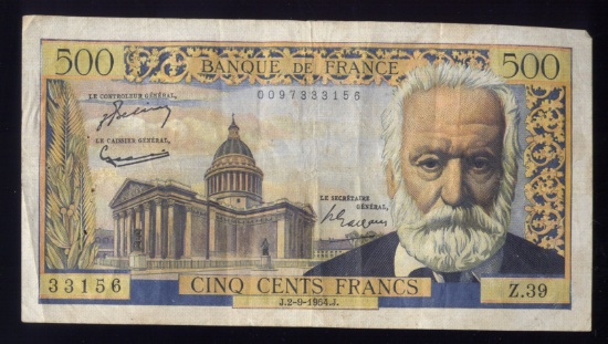 1954 ... 500 Francs ... Old French Bank Note