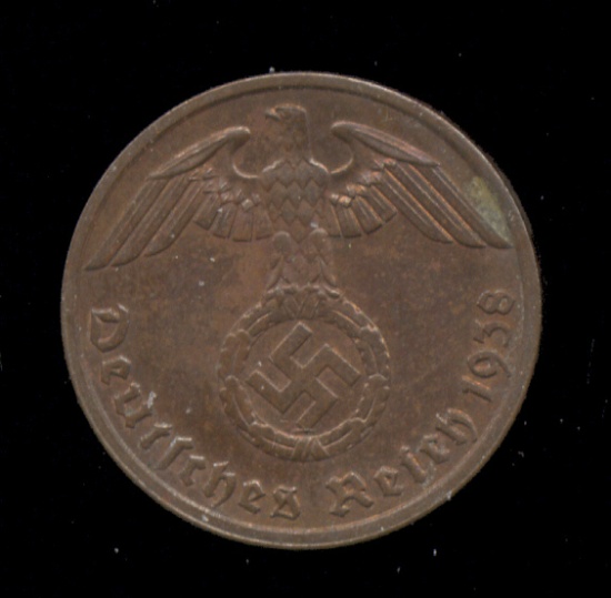 1938-A... 1 Pfennig ... Old Nazi German Coin
