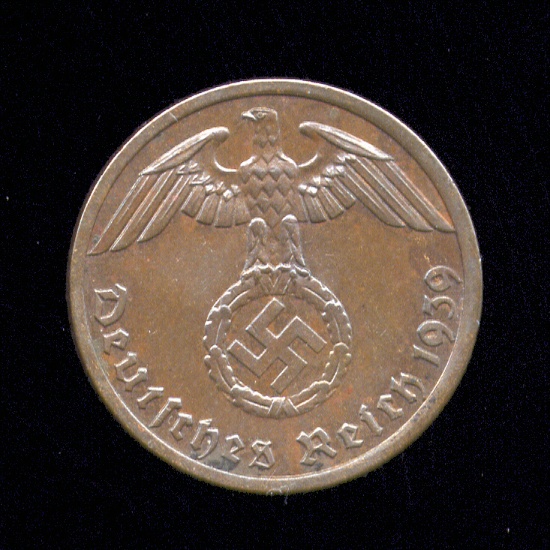 1939-A ... 1 Pfennig ... Old Nazi German Coin