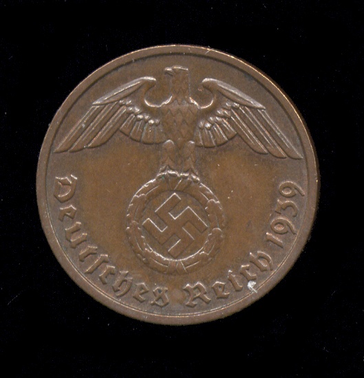 1939-E ... 2 Pfennig ... Old Nazi German Coin