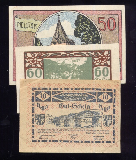 3 Notes ... 1920 Notgeld ... Old Money