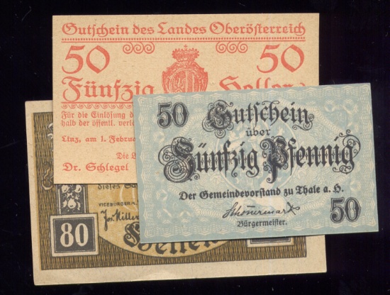 3 Notes ... 1920 Notgeld ... Old Money