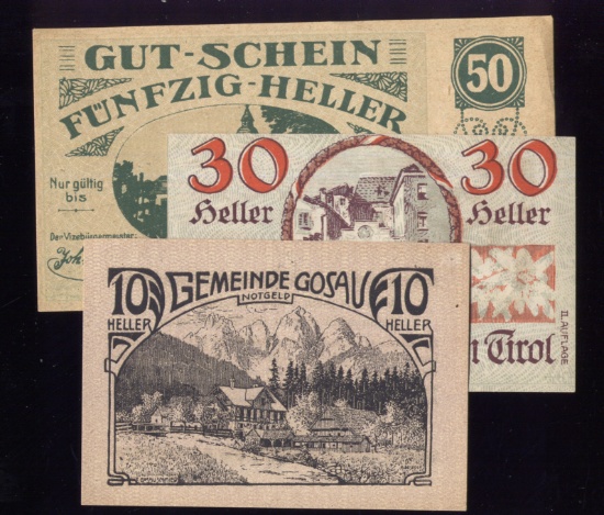 3 Notes ... 1920 Notgeld ... Old Money