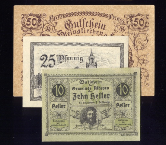 3 Notes ... 1920 Notgeld ... Old Money
