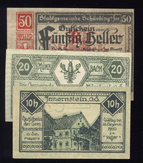 3 Notes ... 1920 Notgeld ... Old Money