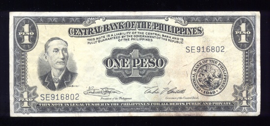 1949 ... 1 Peso ... Old Philippine Bank Notr