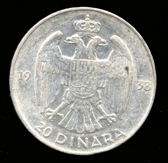 * 1938 ... 20 Dinara - Silver ... Yugoslavia / Serbia