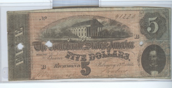 1864 CONFEDERATE $5 NOTE
