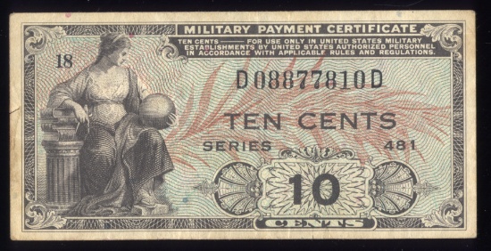 MPC -- 10 Cents ... Series 481 ... Military Payment Certificate